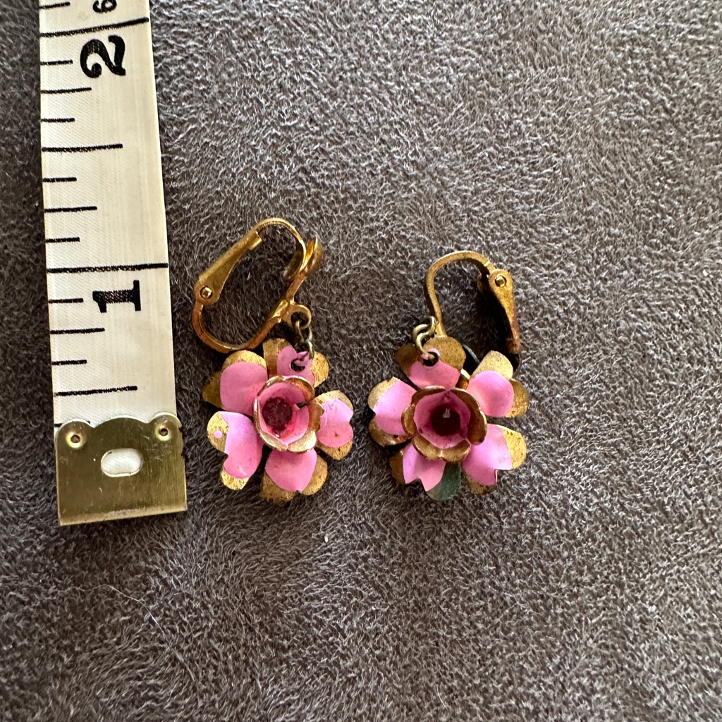 Vintage Austria Signed See Photos Clip Pink Flower Earrings 35$